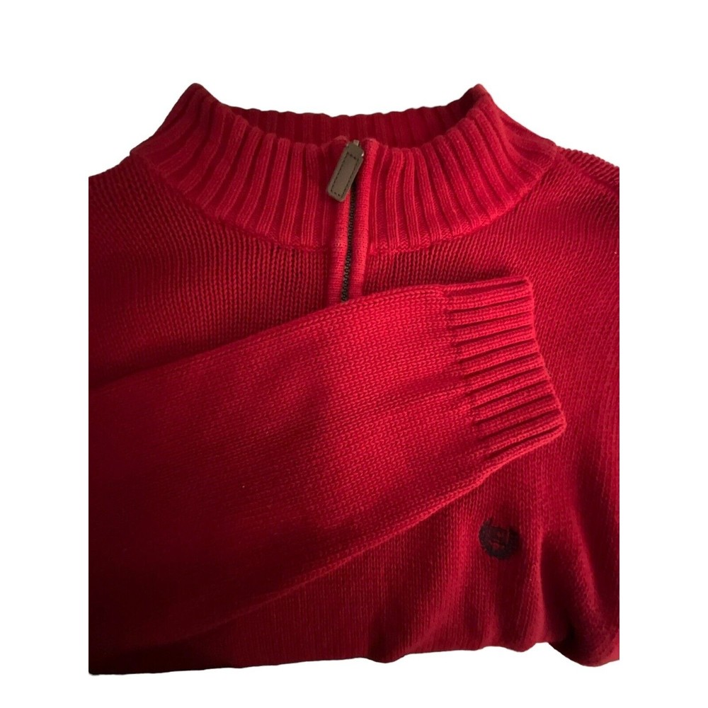 Chaps Sweater Men's Adult 2XL Red 1/4 Zip Pullover Knit Embroidered Logo